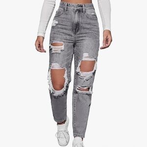 Nasty Gal Women's M 30 Distress Foot Forward Slouch Jeans Grey Cotton